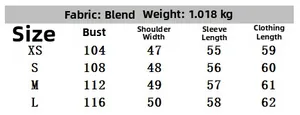 Size chart for women's reversible faux leather jacket with measurements in centimeters