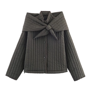 Veste Matelassée en Coton pour Femmes Avec Col Écharpe Détachable Boutonnée Manches Longues Manteau Chaud Automne Hiver