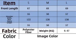 Detailed size chart for women loose knitted sweater with measurements for S, M, and L sizes