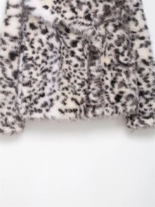 Detail of soft leopard print faux fur texture on this stylish autumn jacket