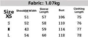 Size chart for women's PU leather belt jacket showing detailed measurements in centimeters