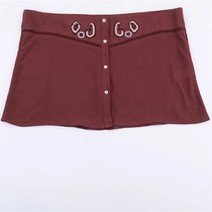 Maroon shirt extender with button-down front and intricate floral cutout embroidery