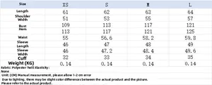 Detailed size chart for long sleeve bow blouse with bust and shoulder measurements