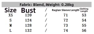 Detailed size chart for women's bomber jacket showing fabric and weight info