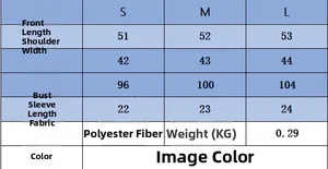Size chart for women's padded shoulder knit top showing S, M, L dimensions in cm