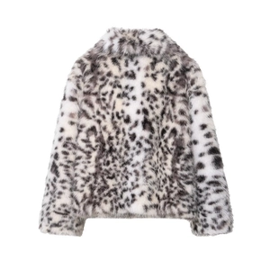 Women's faux fur jacket with leopard print pattern and stand collar for winter