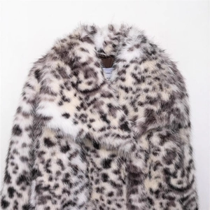 Women's leopard print faux fur jacket with wide lapels and thick warm animal pattern