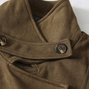 Fashion faux suede trench coat for women in dark brown with buttoned collar detail