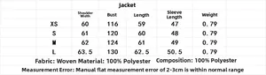Tableau des tailles détaillé pour veste courte en simili-laine femme, du XS au L