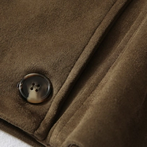 Women's faux suede trench coat in brown with elegant belt and button details