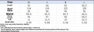 Detailed size chart for women's puffer jacket including length, chest, and sleeve measurements