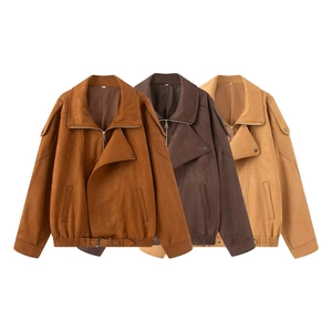 Damen Oversized Faux Wildleder Moto Jacke Streetwear Biker Mantel Mit Asymmetrischem Reißverschluss Revers Und Gürtelsaum