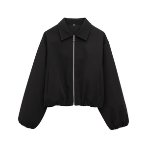 Women Casual Solid Color Zipper Puffy Jacket Long Sleeve Loose Outwear With Elastic Hem And Cuffs Daily Fashion Jacket Coat