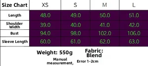 Detailed size guide for faux fur cropped jacket including length, shoulder and bust measurements