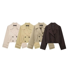Short double-breasted trench jackets in beige, khaki, and brown shown in four colors