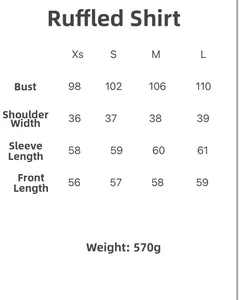 Detailed size chart for the women's lace trim long sleeve shirt in sizes XS to L