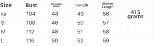Detailed size chart for women PU faux leather jacket showing bust and sleeve measurements