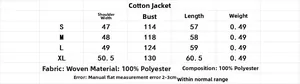 Size chart showing S-XL measurements and 100% polyester material for hooded vest