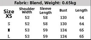 Detailed size guide and fabric specifications for short trench coat with belt