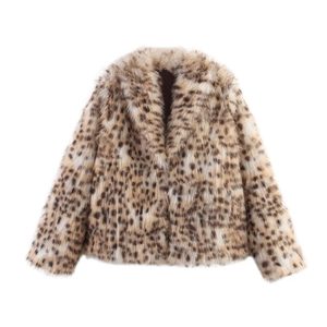 Manteau en Fausse Fourrure pour Femmes Imprimé Léopard Automne Hiver Manches Longues Veste en Peluche Chaude Streetwear Casual