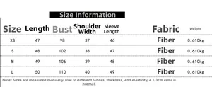 Detailed size chart for women's long sleeve jacket showing length and bust measurements