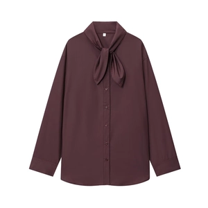 Women's Elegant Pussy-bow Collar Poplin Blouse Long Sleeve Solid Color Button Up Shirt For Office Daily Casual