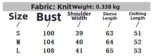 Size chart for crew neck knit sweater showing S, M, L measurements in centimeters