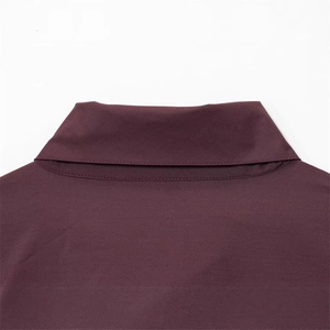 Women's burgundy poplin shirt with scarf collar and detailed stitching on the lapel
