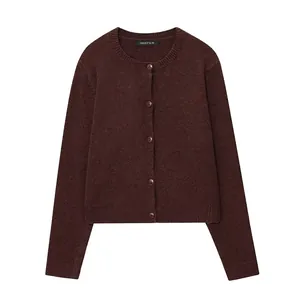 Women Casual Round Neck Solid Color Knitted Cardigan Long Sleeve Button Down Sweater Top Soft Knit Fall Outerwear