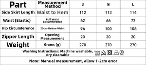 Detailed size chart for the elegant floral maxi skirt showing specific measurements