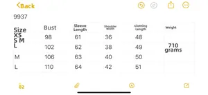 Size chart for long sleeve PU faux leather jacket showing bust and sleeve measurements