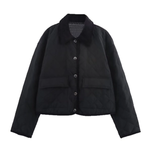 Damen Diamant Gesteppte Jacke Mit Cordkragen Mode Einreihig Kurz Wattierter Mantel Casual Streetwear Außenbekleidung