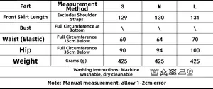 Größentabelle für besticktes Maxikleid mit Maßen für die Größen S, M und L