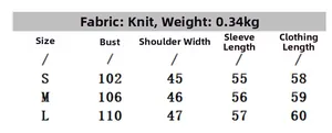 Size chart for women's round neck knit sweater including bust, shoulder, and sleeve length