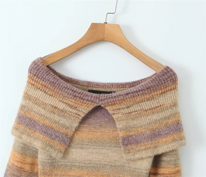 Détail de robe en maille à épaules dénudées avec motif à rayures dégradées orange