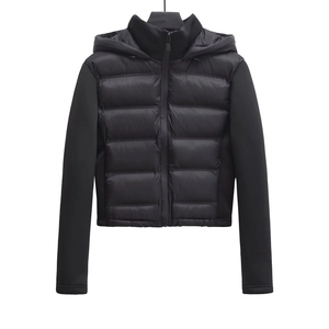 Giacca Imbottita con Cappuccio da Donna Casual Corta Trapuntata Patchwork Slim Fit con Cerniera Cappotto Nero Streetwear Invernale
