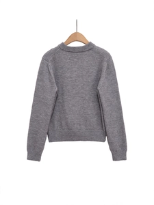 Women's chic dark grey knit cardigan with round neck and single-breasted buttons