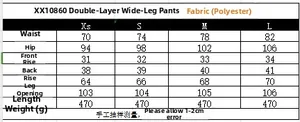 Guía de tallas para pantalones de pierna ancha con medidas detalladas de cintura y cadera