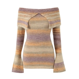 Robe en maille dégradée à épaules dénudées tons violet orange et manches cloche