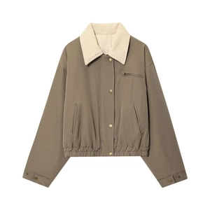 Veste de Travail Vintage pour Femmes Col en Velours Côtelé Manches Longues Coupe Large Manteau Rembourré Mode de Rue