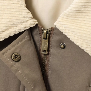 Veste vintage pour femme avec col en velours côtelé beige et fermeture éclair rétro