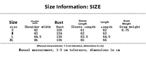 Detailed size guide for women's plush lapel jacket with dimensions for S M L XL in cm