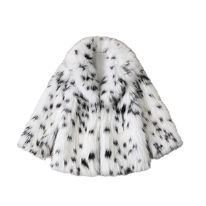 Manteau en Fausse Fourrure pour Femmes Mode Tempérament Noir Blanc Imprimé Dalmatien Épaissi Streetwear Veste d'Hiver