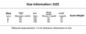 Detailed size chart for fashion long sleeve jacket showing bust, shoulder and length in cm