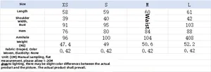 Detailed size chart for women vest and trousers set with length and bust measurements