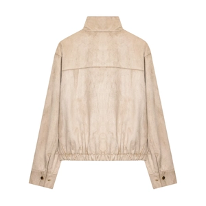Veste en daim beige minimaliste avec col montant et ourlet élastique, vue de dos