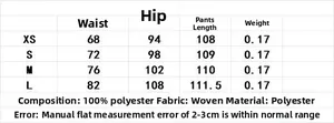 Size chart for women's bomber jacket set trousers in 100% polyester with measurements