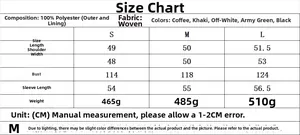 Detailed size chart for women cropped puffer jacket with measurements in centimeters