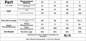Detailed size guide table for women sequin vest and skirt set with measurement details