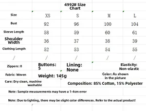 Detailed size chart for hollow embroidered shirt showing XS to L measurements in cm
